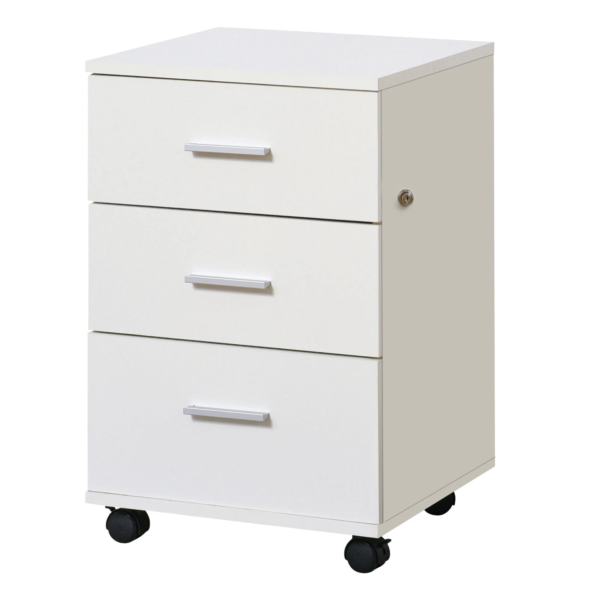 Mobile 3 Drawer File Cabinet with Wheels, Lock, Keys, White Office Cabinets & Cupboards White at Gallery Canada
