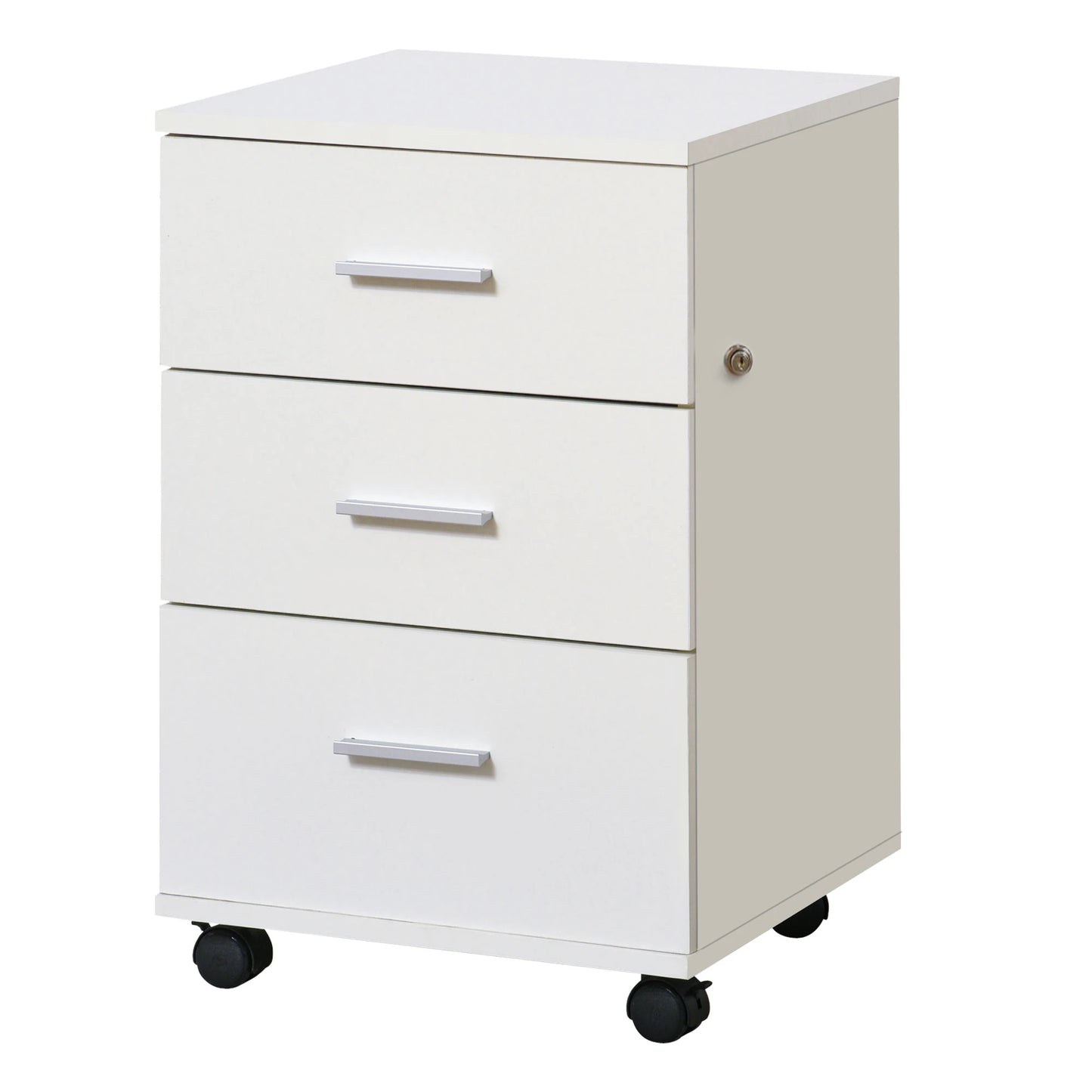 Mobile 3 Drawer File Cabinet with Wheels, Lock, Keys, White Office Cabinets & Cupboards White at Gallery Canada