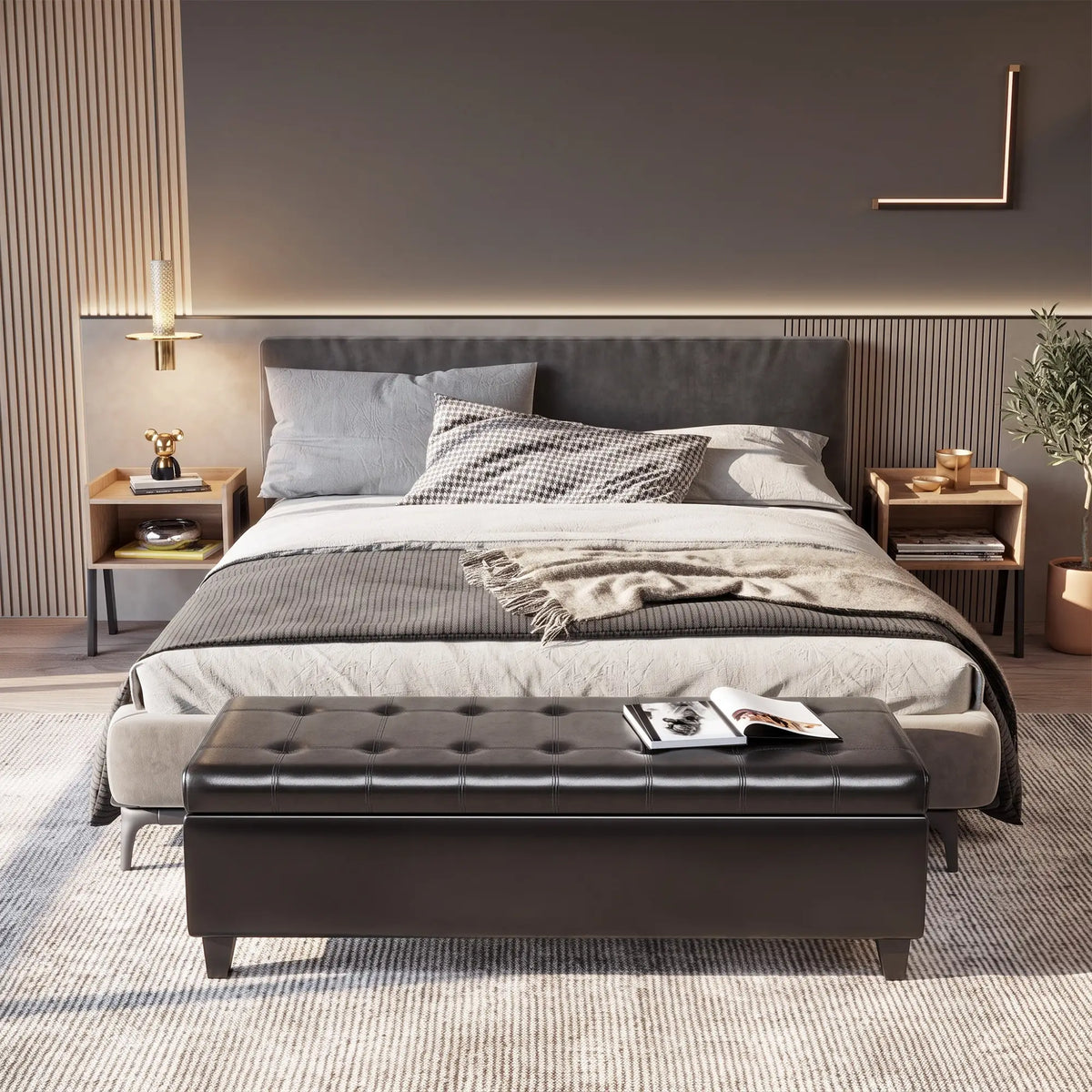 Storage Ottoman Bench, 51 Inches, PU Leather Foot Rest, Black Storage Ottomans & Benches at Gallery Canada