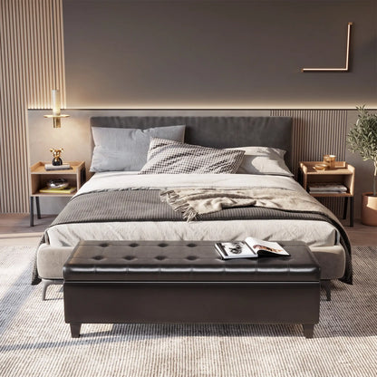 Storage Ottoman Bench, 51 Inches, PU Leather Foot Rest, Black Storage Ottomans & Benches at Gallery Canada