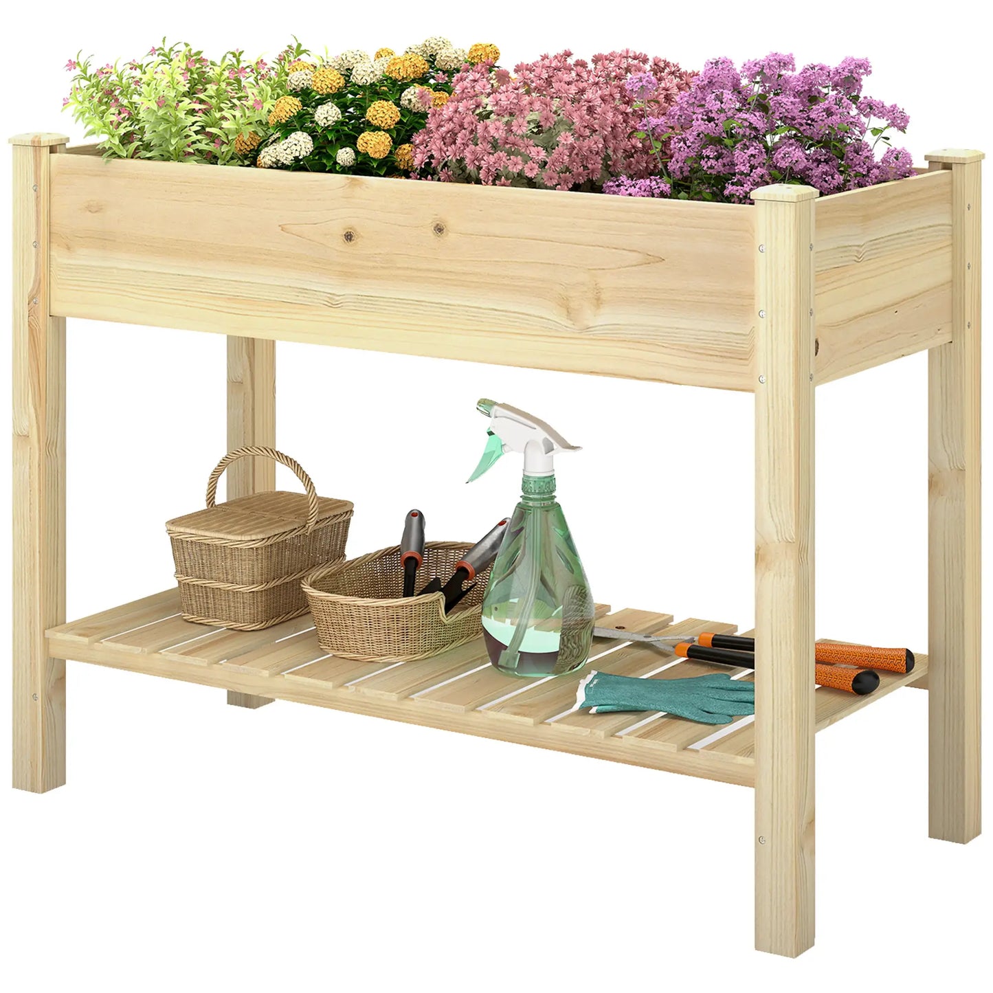 Elevated Planter Box With Legs, Storage Shelf, Raised Garden Bed, Natural Elevated Garden Beds Natural at Gallery Canada
