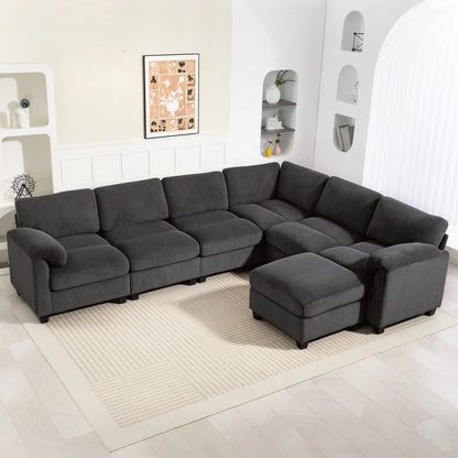 Modular Sectional Sofa, Oversized U-Shaped, Spring Cushion, Corduroy, Charcoal Grey 3-Seater Sofas at Gallery Canada