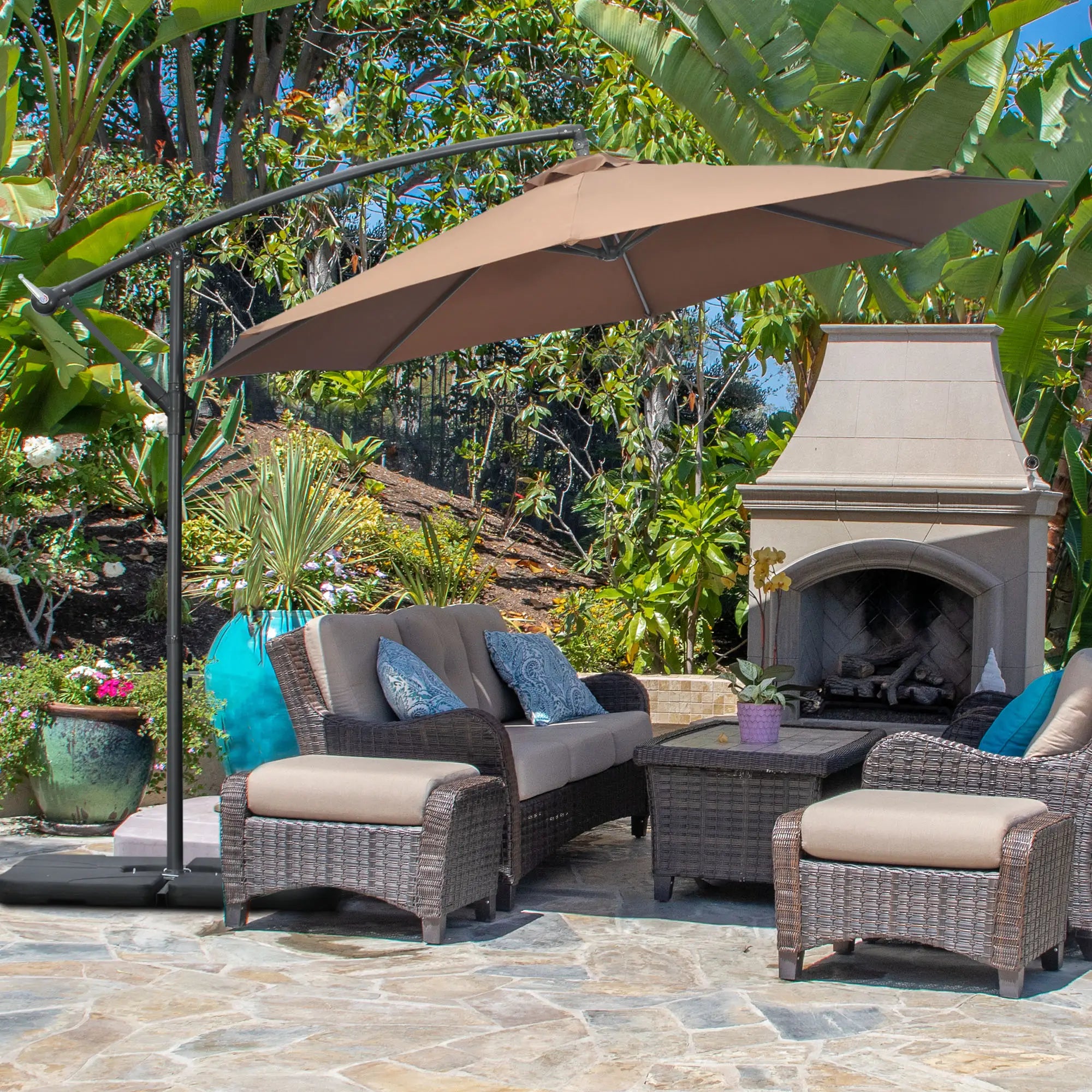 9.6ft Offset Patio Umbrella, Hanging Parasol, Crank, Base Cantilever Umbrellas at Gallery Canada