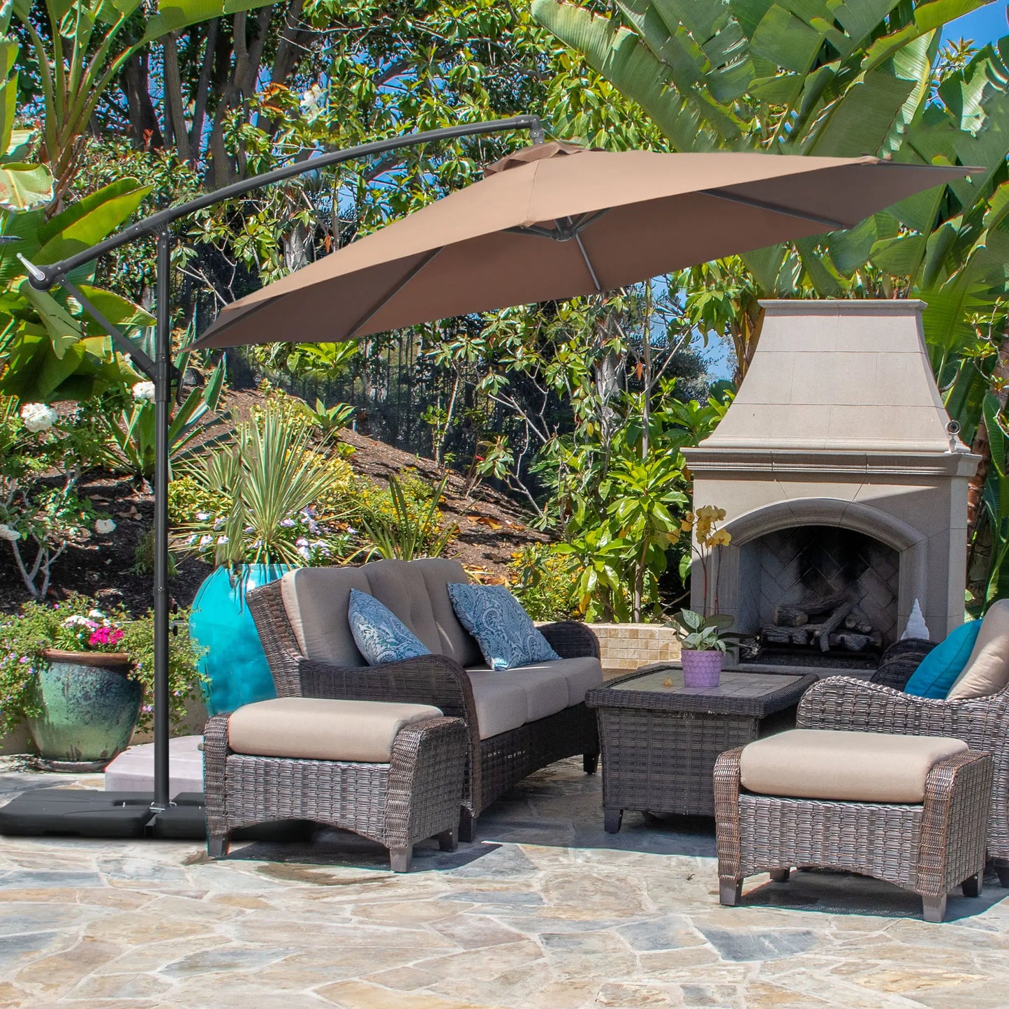 9.6ft Offset Patio Umbrella, Hanging Parasol, Crank, Base Cantilever Umbrellas at Gallery Canada