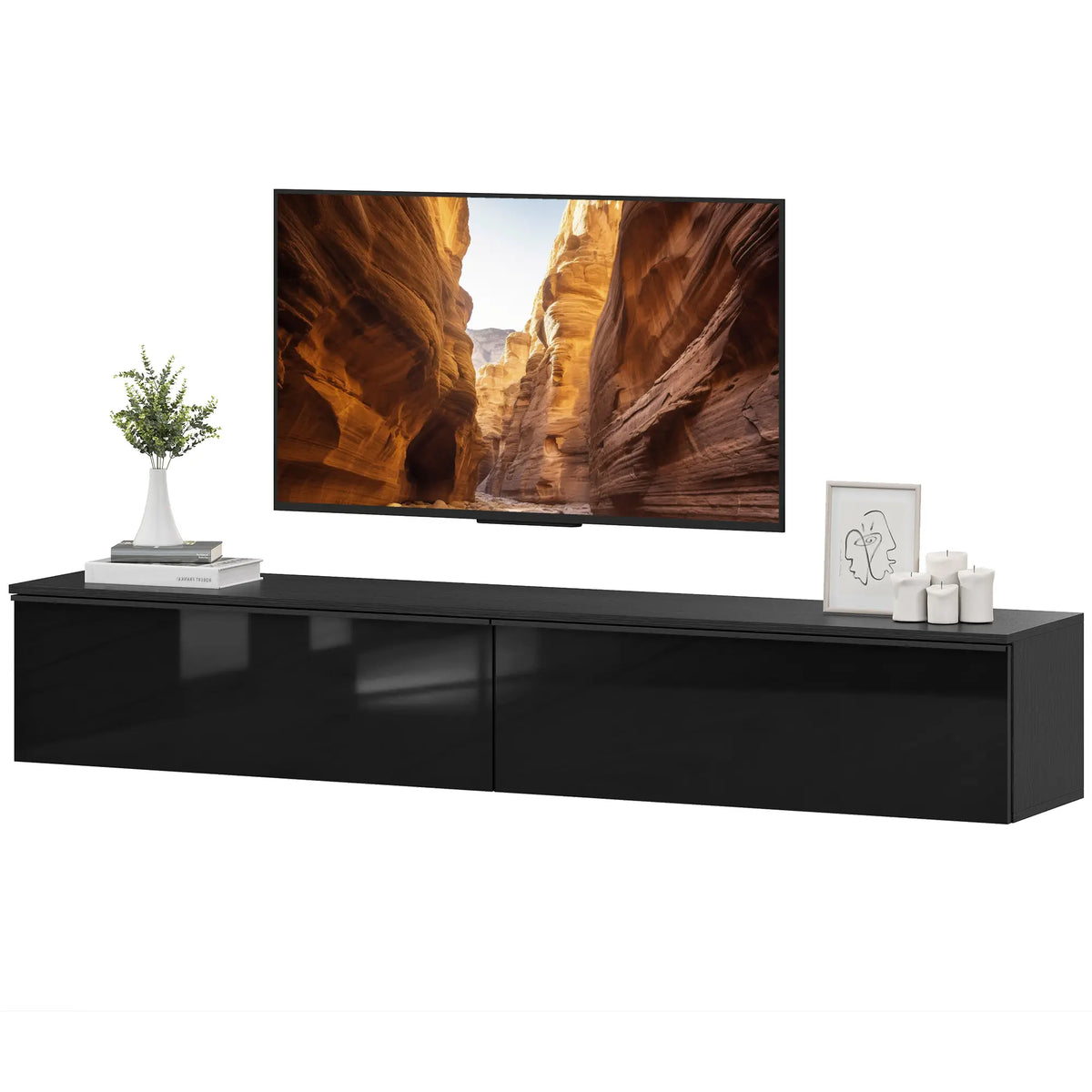 Wall Mounted TV Stand, Floating Cabinet With Storage, For TVs Up To 70", Black
