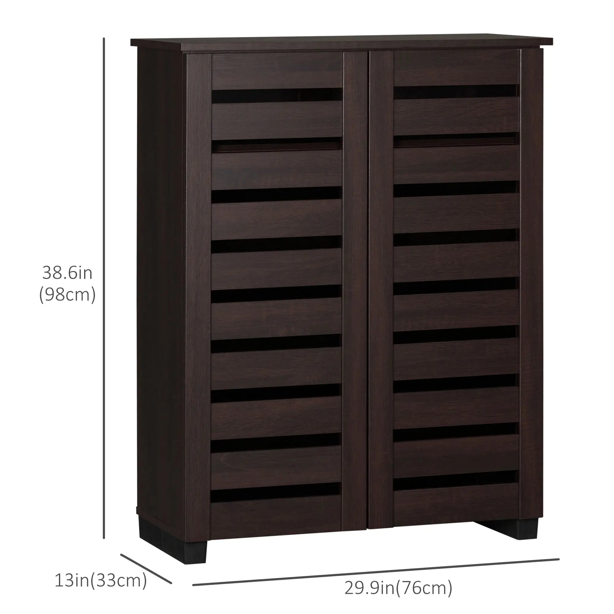 Narrow Shoe Cabinet, 2 Slatted Doors, Adjustable Shelves, Holds 15 Pairs, Dark Brown Shoe Storage Cabinets & Racks at Gallery Canada