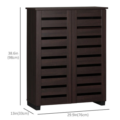 Narrow Shoe Cabinet, 2 Slatted Doors, Adjustable Shelves, Holds 15 Pairs, Dark Brown Shoe Storage Cabinets & Racks at Gallery Canada