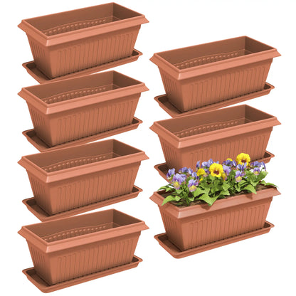 7 Pack 15.7" Plastic Flower Planters, Drainage Holes, Trays, Brown Garden Accessories at Gallery Canada