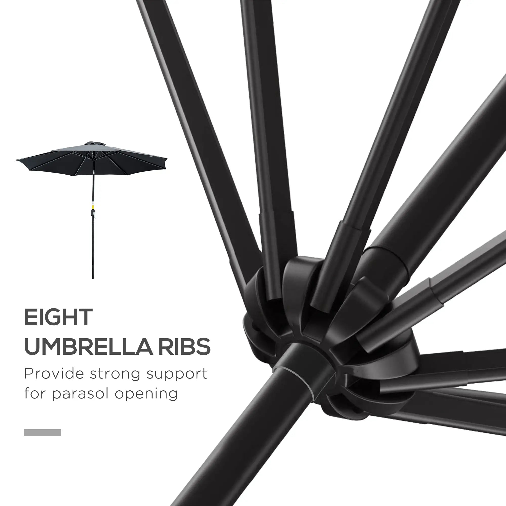 10' x 8' Round Market Umbrella, Crank Handle, Tilt, Black Sun Umbrellas at Gallery Canada