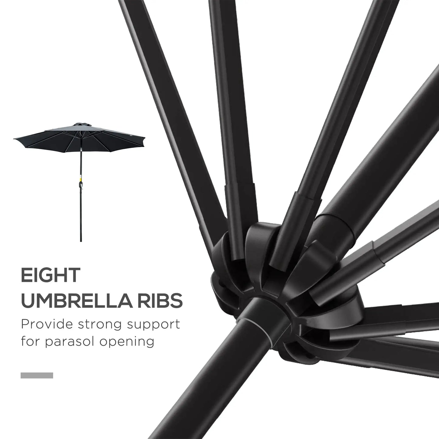 10' x 8' Round Market Umbrella, Crank Handle, Tilt, Black Sun Umbrellas at Gallery Canada