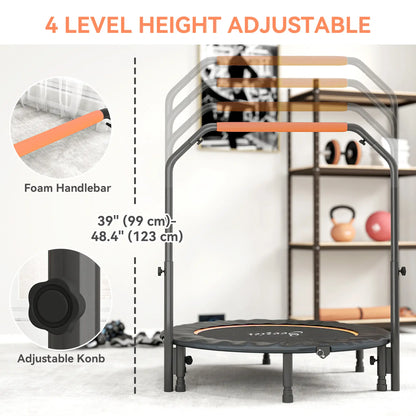 45" Foldable Mini Fitness Trampoline, Adjustable Foam Handle, Orange Trampolines at Gallery Canada
