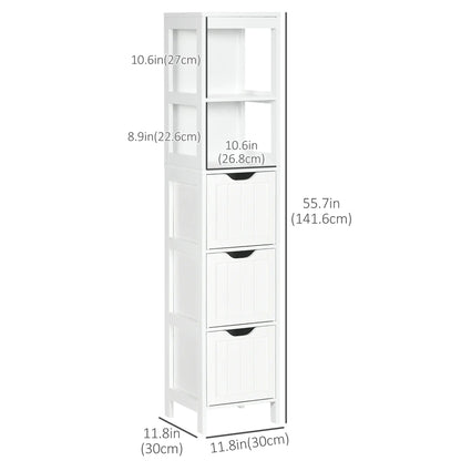 Narrow Bathroom Cabinet, 3 Drawers, 2 Tier Shelf, Tall Cupboard, White Bathroom Cabinets at Gallery Canada