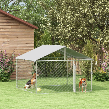 6.6' x 6.6' x 4.9' Outdoor Dog Kennel, Heavy Duty Galvanized Steel, UV-Resistant Roof, Silver Houses, Kennels & Pens at Gallery Canada