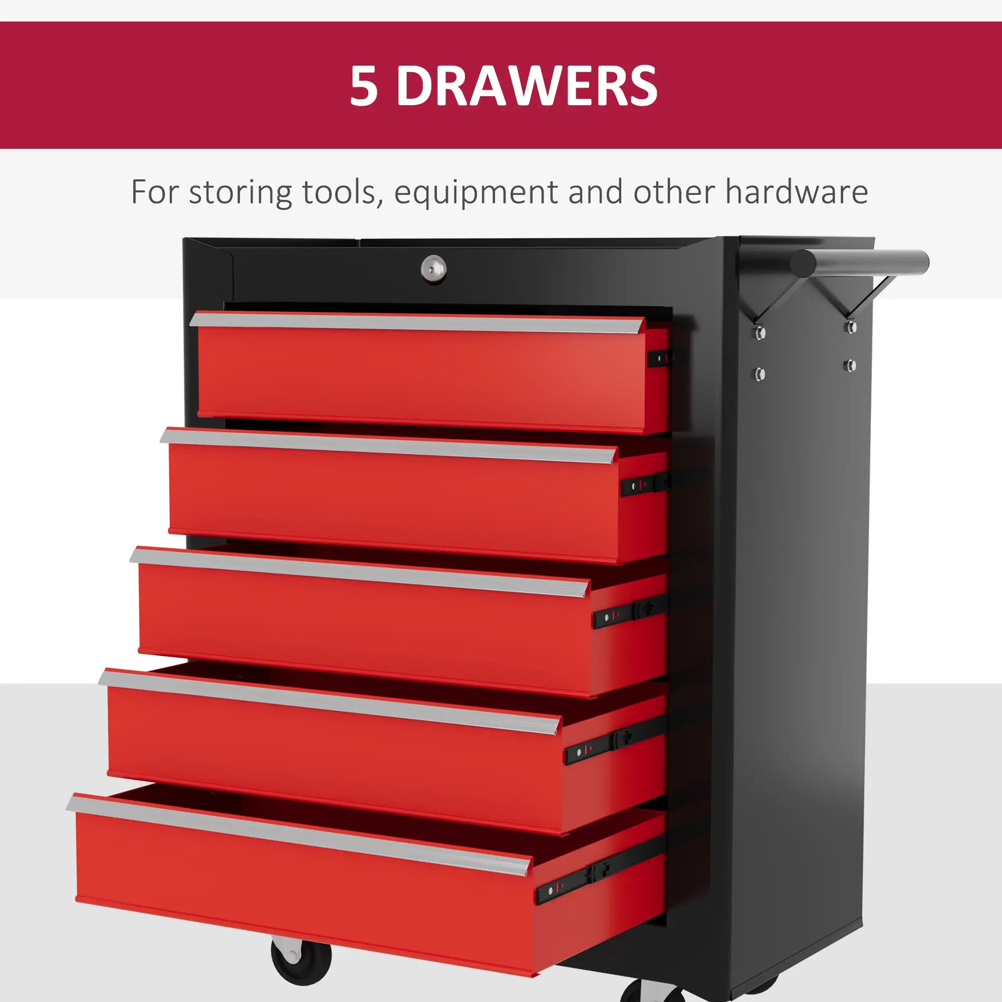 5 Drawer Roller Tool Chest, Lockable Toolbox, Storage Organizer, Black Red Tool Organizers at Gallery Canada