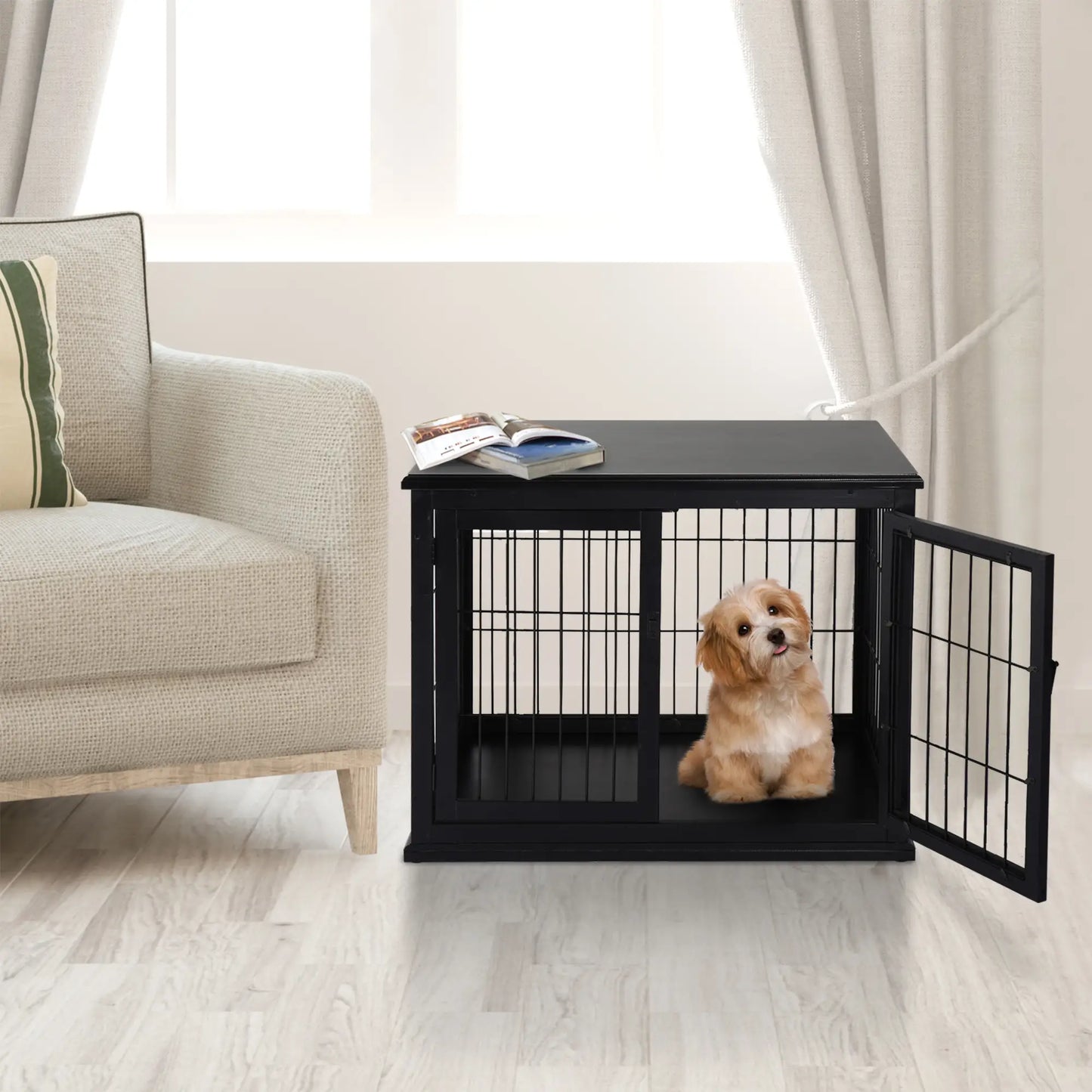 26" Wooden Dog Cage, Double Door, Modern Design, Black Houses, Kennels & Pens at Gallery Canada