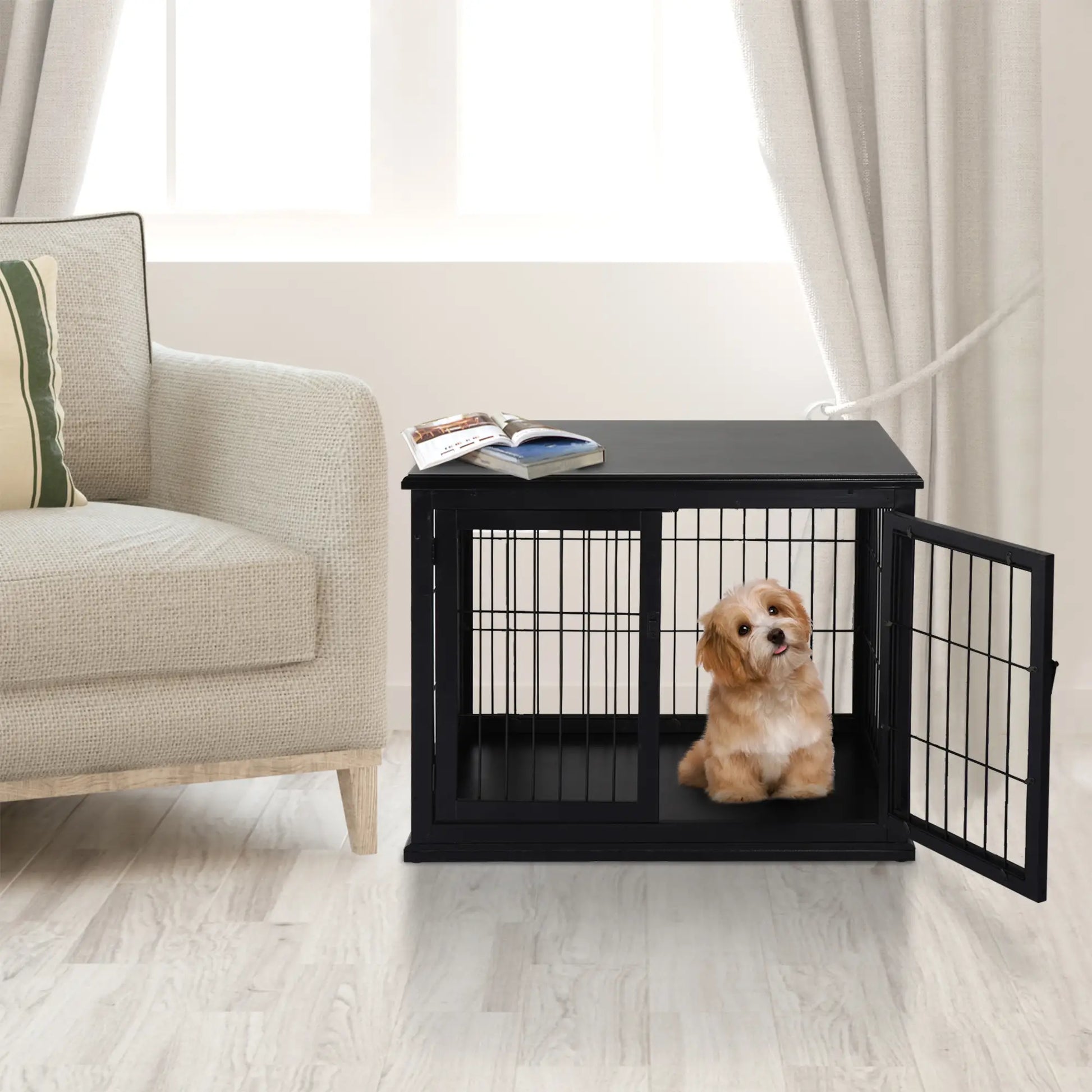 26" Wooden Dog Cage, Double Door, Modern Design, Black Houses, Kennels & Pens at Gallery Canada