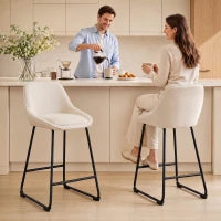 Chenille Bar Stools Set of 2, Cream White, Counter Height, Backrest