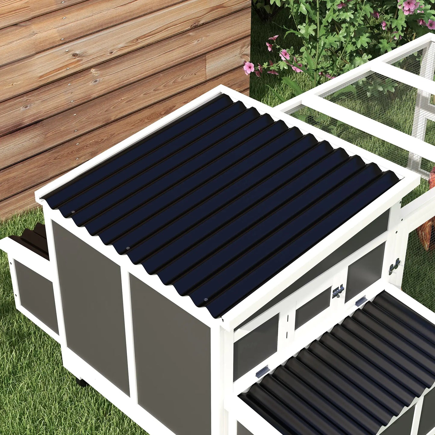 Wooden Chicken Coop, Rabbit Hutch With Large Run, Dark Grey