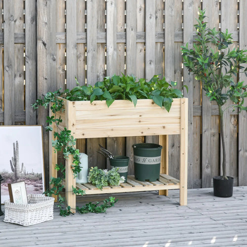Raised Garden Bed With Legs, Elevated Planter With Shelf, Natural Wood