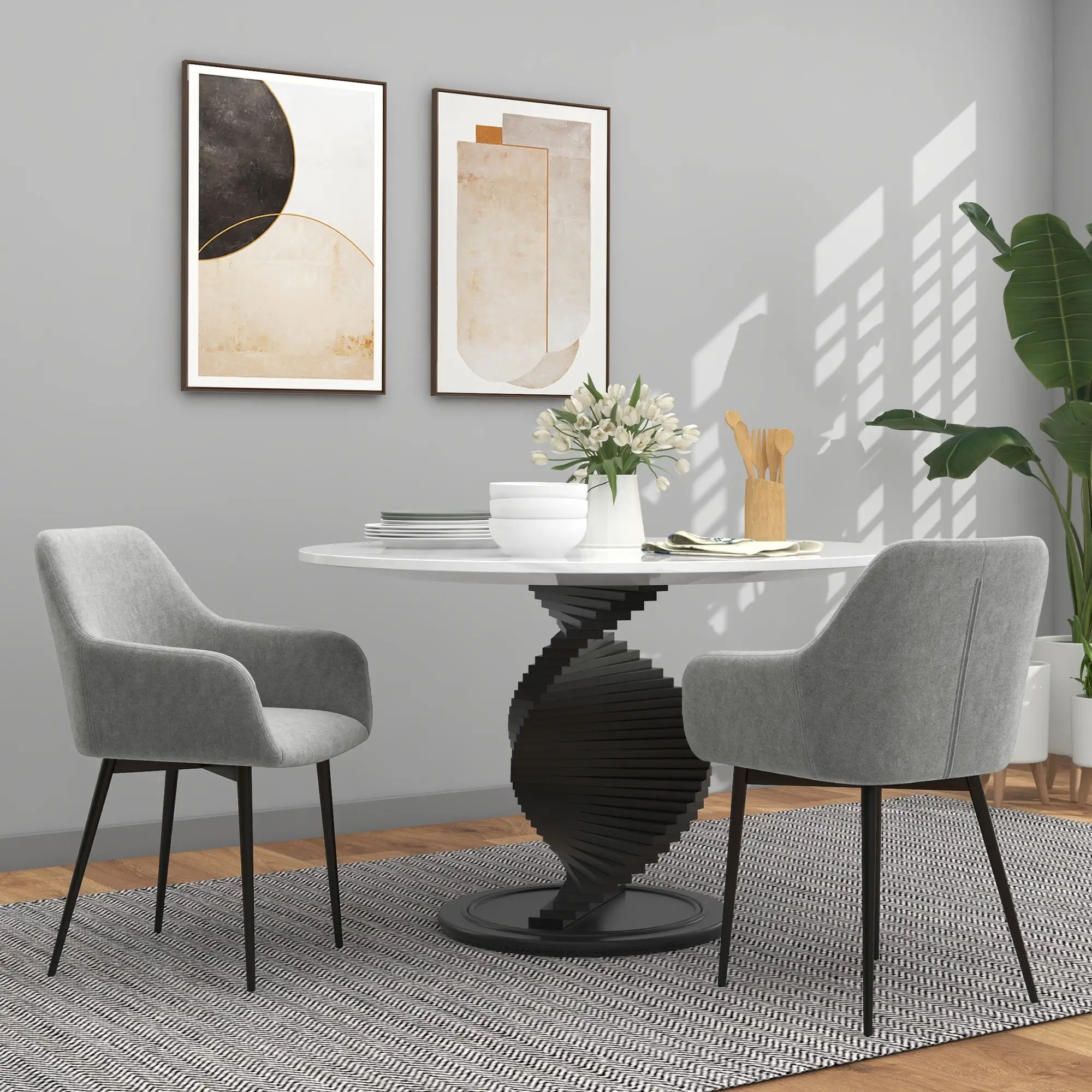 Velvet Fabric Dining Chairs Set of 2, With Backrest and Armrests, Dark Grey Dining Chairs at Gallery Canada