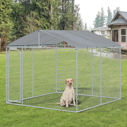 Outdoor Dog Kennel With Roof, Steel Lock, Mesh Sidewalls, 9.8' x 9.8' x 7.7' Houses, Kennels & Pens at Gallery Canada