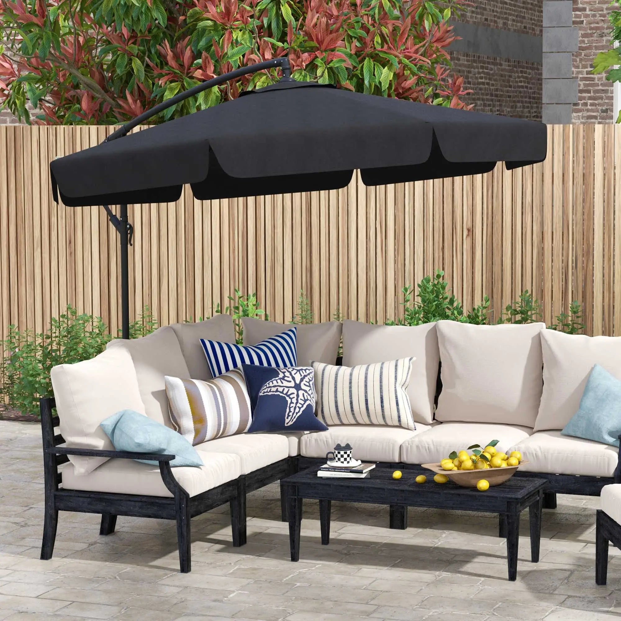 11 FT Cantilever Patio Umbrella, Cross Base, 8 Ribs, Black Offset Cantilever Umbrellas at Gallery Canada