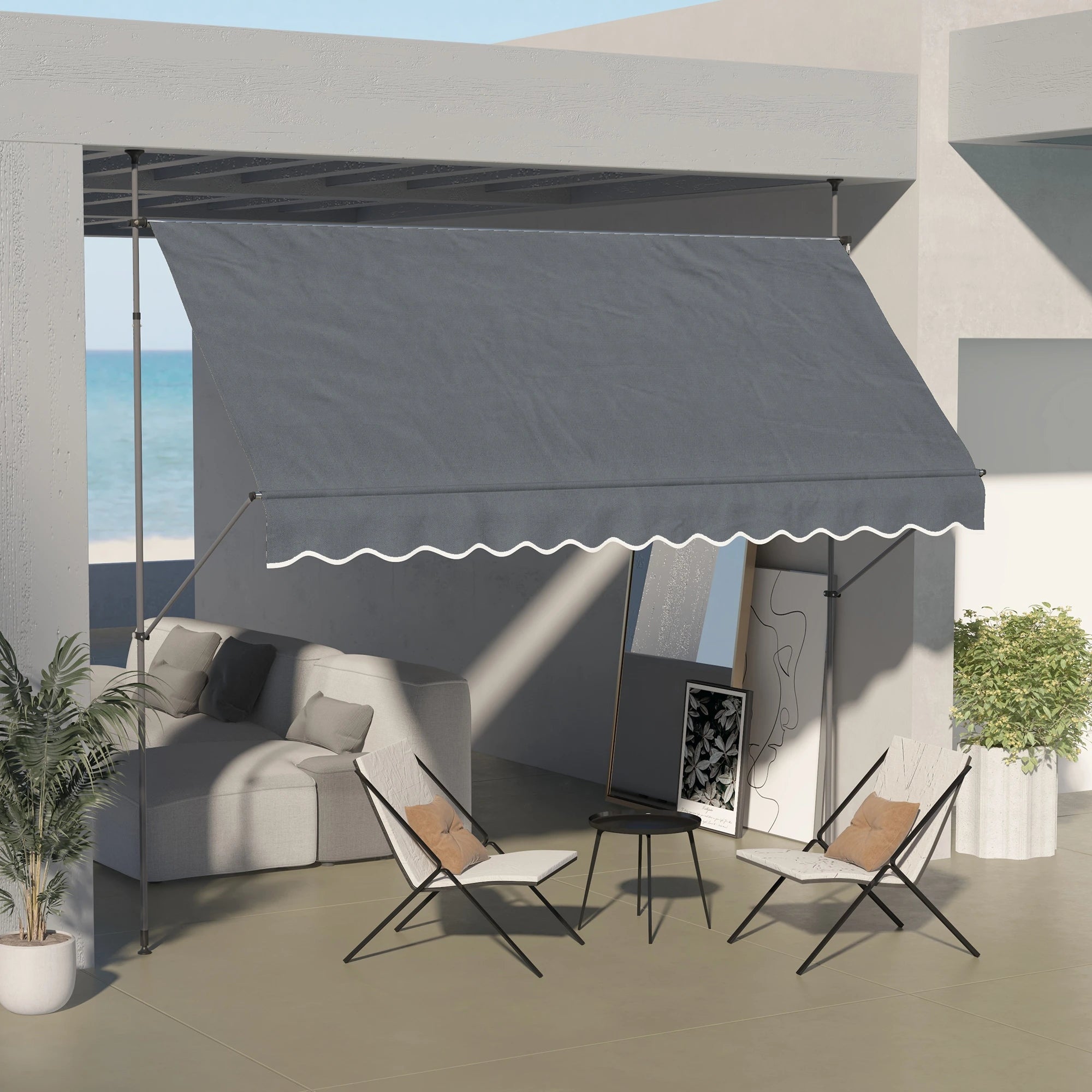 11.5' x 4' Manual Retractable Awning, Freestanding, UV Resistant, Dark Grey Patio Awnings at Gallery Canada