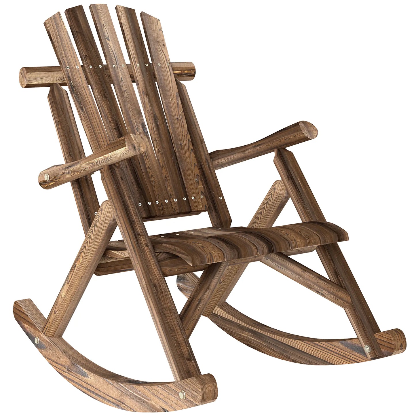 Wooden Outdoor Rocking Chair, Oversized Adirondack Patio Rocker, Carbonized