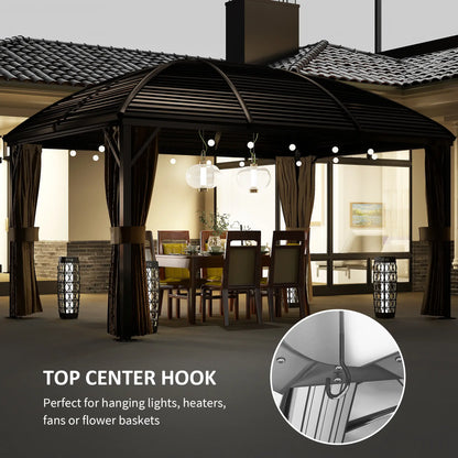 10' x 13' Hardtop Gazebo, Aluminum Canopy, Mesh Nettings, Curtains, Brown Gazebos at Gallery Canada