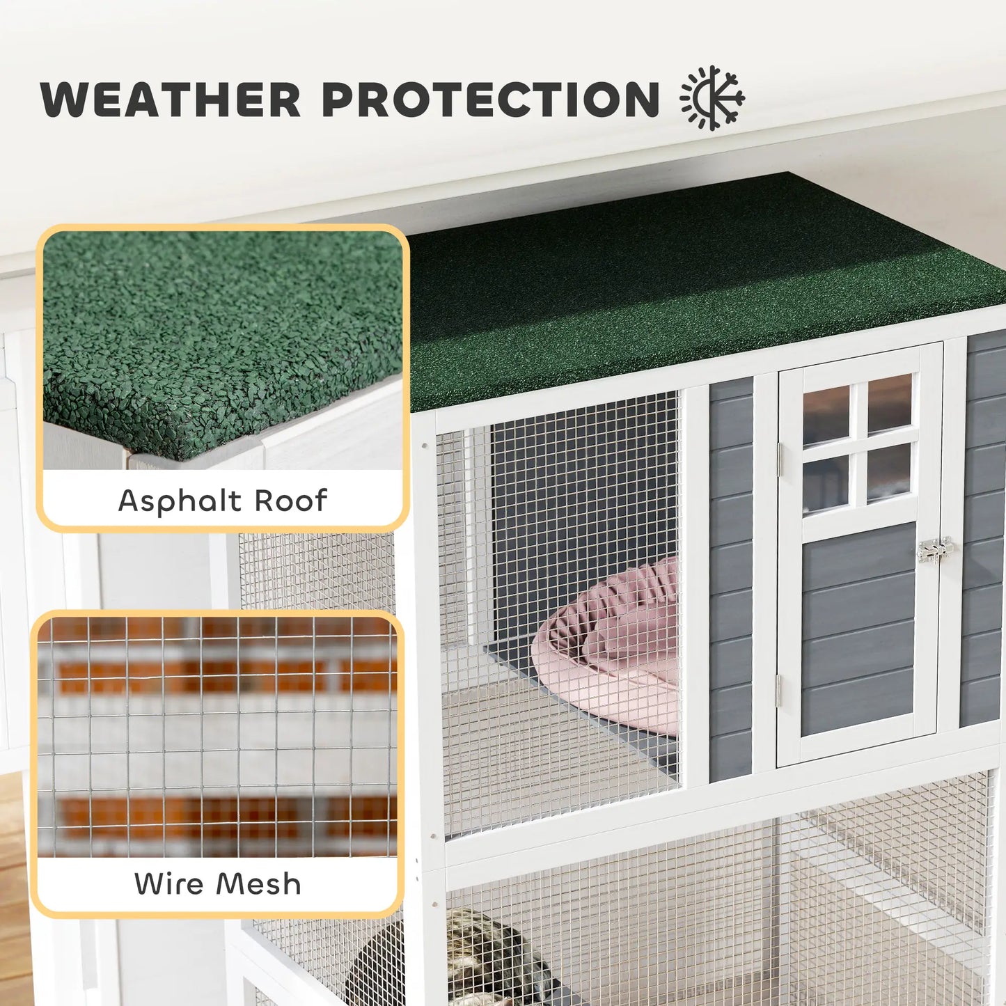 74" Wooden Outdoor Cat House, Weatherproof, Wheeled, High Weight Capacity, White Outdoor Cat Enclosures at Gallery Canada