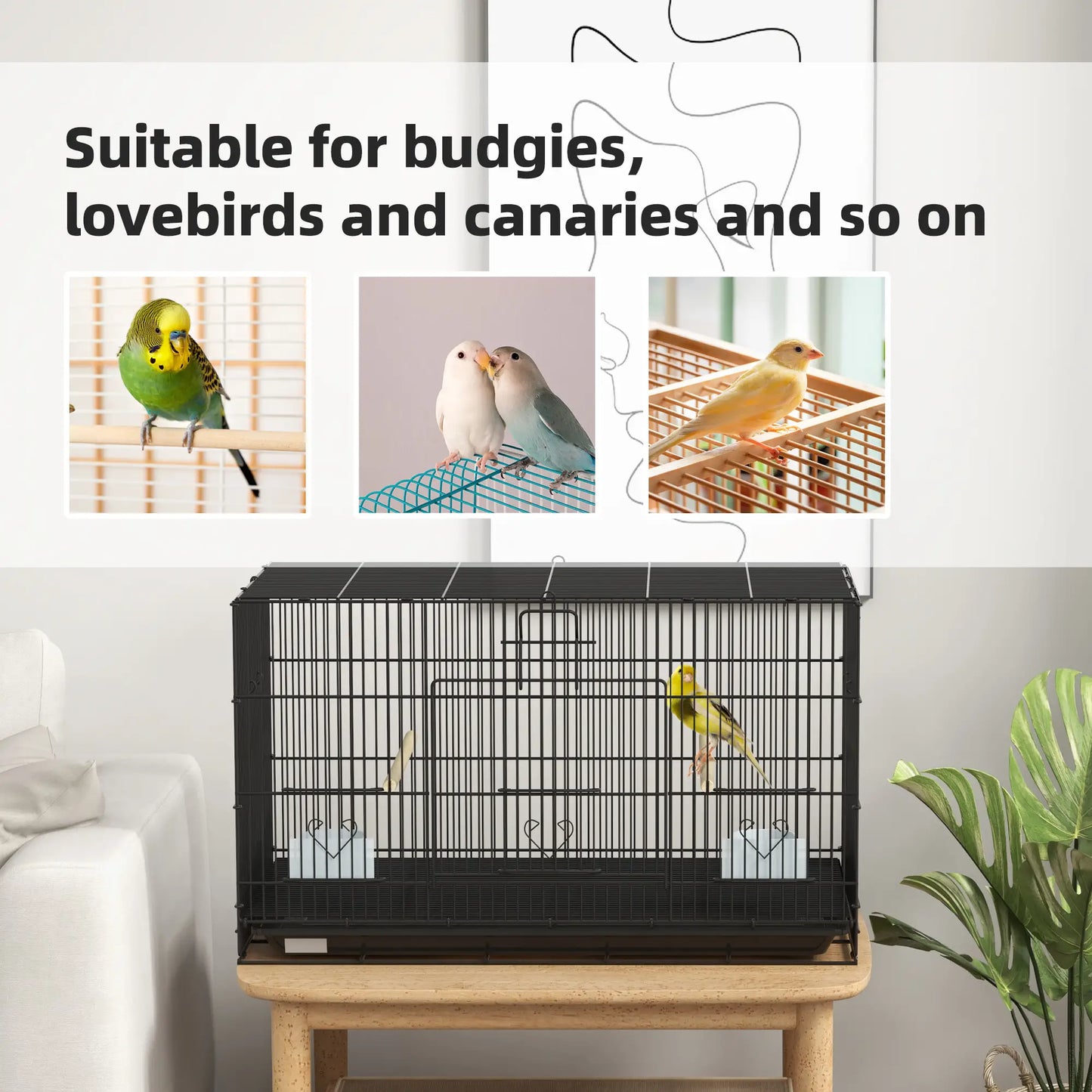 Lovebird, Finch Budgie Cage, Removable Tray, Wooden Perches, 30" L x 18" W x 18" H, Canary Bird Cages at Gallery Canada