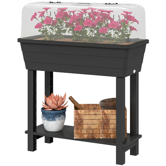 41L Self Watering Raised Garden Bed, Transparent Lid, Storage Shelf, Black Elevated Garden Beds Black at Gallery Canada