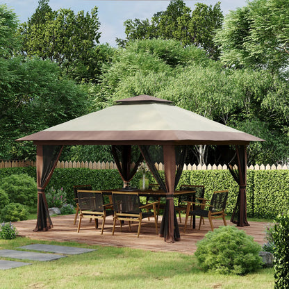 13' x 13' Pop Up Canopy, 2-Tier Roof Tent with Net, Beige Pop Up Canopies at Gallery Canada