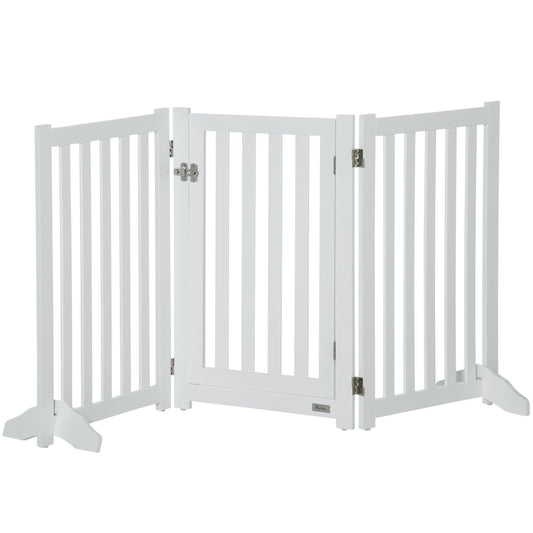 Foldable Dog Gate with Door, 3 Panels Freestanding Pet Gate with Support Feet Indoor Playpen for Medium Dogs and Below, White at Gallery Canada