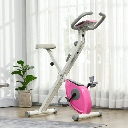 Foldable Exercise Bike Indoor Stationary Bike w/ 8-Level Magnetic Resistance LCD Screen Phone Holder for Home Gym Pink at Gallery Canada