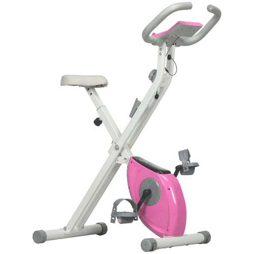 Foldable Exercise Bike Indoor Stationary Bike w/ 8-Level Magnetic Resistance LCD Screen Phone Holder for Home Gym Pink
