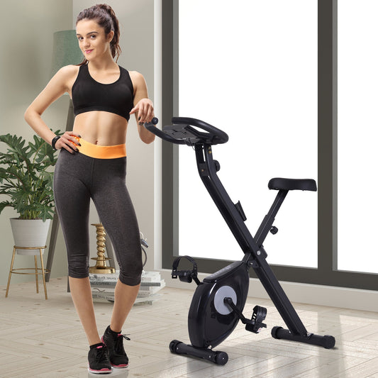 Foldable Exercise Bike with 8-Level Adjustable Magnetic Resistance, Indoor Stationary Bike X Bike with LCD Screen, Tablet Phone Holder for Home Aerobic Training, Black - Gallery Canada