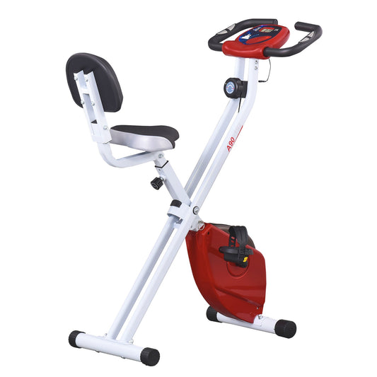 Foldable Exercise Bike with 8 Levels of Magnetic Resistance, Indoor Stationary Bike, X Bike, LCD Monitor, for Cardio Workout, Red - Gallery Canada