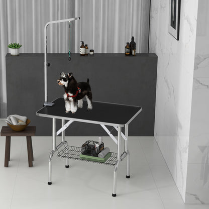 Foldable Grooming Table for Dogs with Height Adjustable Grooming Arm, Storage Shelf, Black at Gallery Canada