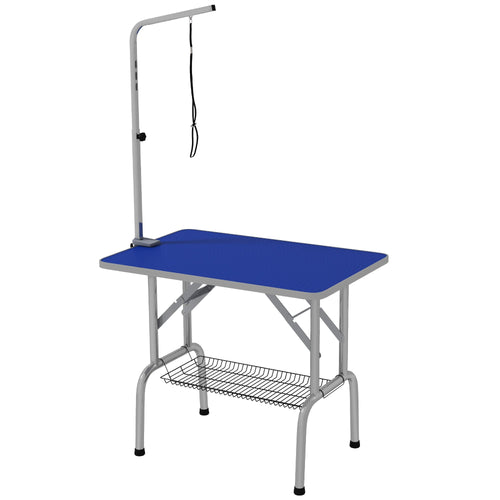 Foldable Grooming Table for Dogs with Height Adjustable Grooming Arm, Storage Shelf, Blue