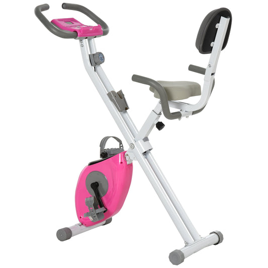 Foldable Magnetic Exercise Bike Indoor Stationary Upright Fitness Bike Pink - Gallery Canada