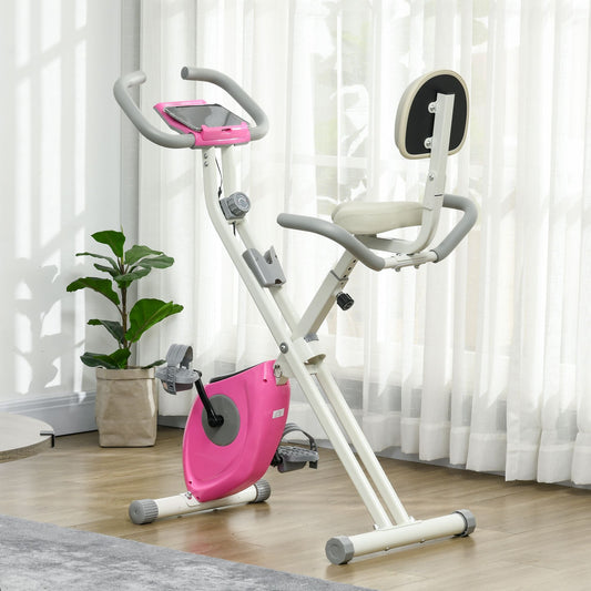 Foldable Magnetic Exercise Bike Indoor Stationary Upright Fitness Cycling Bike, 8 Level Quiet Magnetic Resistance, Pink - Gallery Canada