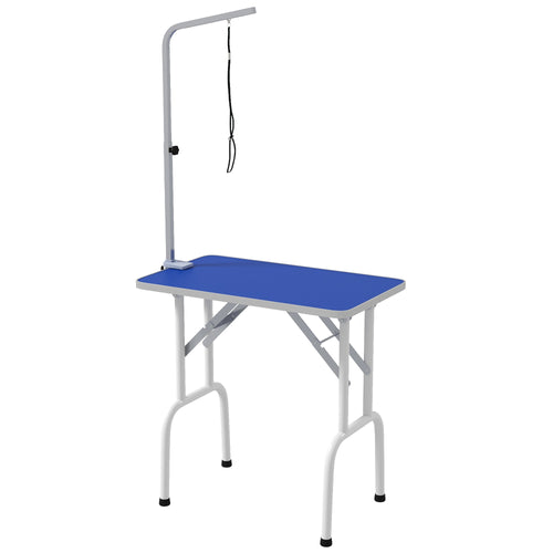 Foldable Pet Grooming Table for Dogs Cats with Adjustable Arm, Non-slip Surface, Blue