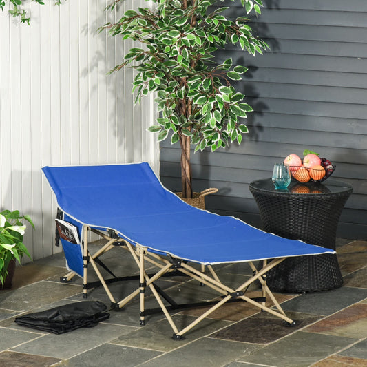 Folding Camping Cot for Adults with Carry Bag, Side Pocket, Outdoor Portable Sleeping Bed for Travel Camp Vocation, Navy Blue - Gallery Canada
