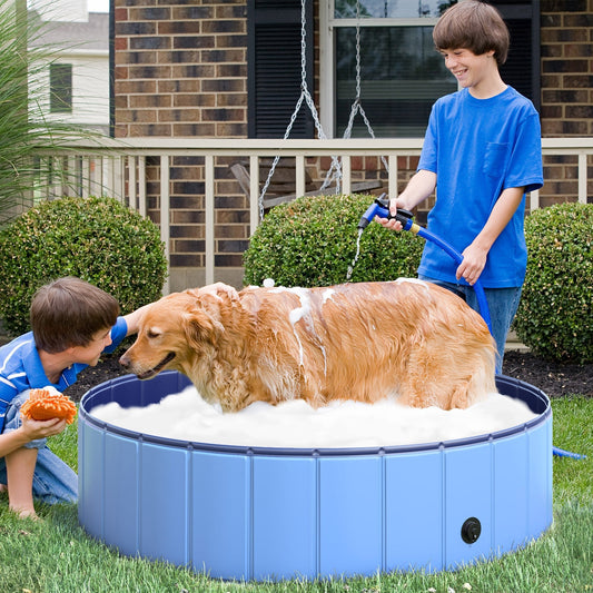 Folding Dog Pool Portable Pet Kiddie Swimming Pool, Outdoor/Indoor Puppy Bath Tub with Nonslip Bottom for Dogs &; Cats, (Φ47", Blue) - Gallery Canada