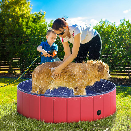 Folding Dog Pool Portable Pet Kiddie Swimming Pool, Outdoor/Indoor Puppy Bath Tub with Nonslip Bottom for Dogs &; Cats, (Φ47", Red) - Gallery Canada