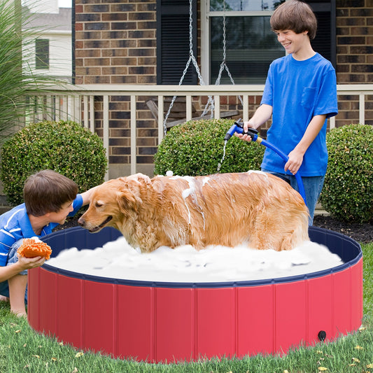 Folding Dog Pool Portable Pet Kiddie Swimming Pool, Outdoor/Indoor Puppy Bath Tub with Nonslip Bottom for Dogs &; Cats, (Φ55", Red) - Gallery Canada