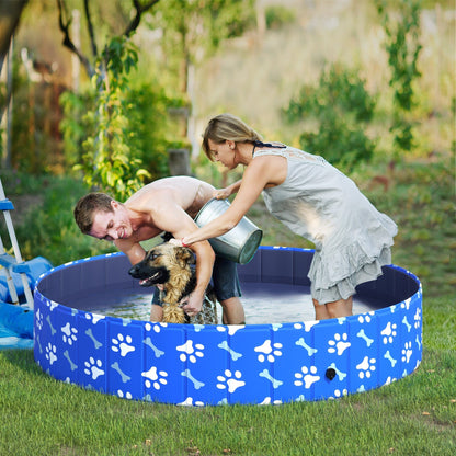 Folding Dog Pool Portable Pet Kiddie Swimming Pool, Outdoor/Indoor Puppy Bath Tub with Nonslip Bottom for Dogs &; Cats, (Φ63", Blue) - Gallery Canada