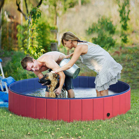 Folding Dog Pool Portable Pet Kiddie Swimming Pool, Outdoor/Indoor Puppy Bath Tub with Nonslip Bottom for Dogs &; Cats, (Φ63", Red) - Gallery Canada