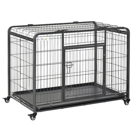 Folding Heavy Duty Dog Crate Heavy Duty Cage for Large Sized Dogs with Double Doors, Lockable Wheels Tray, 43" x 28" x 31" - Gallery Canada